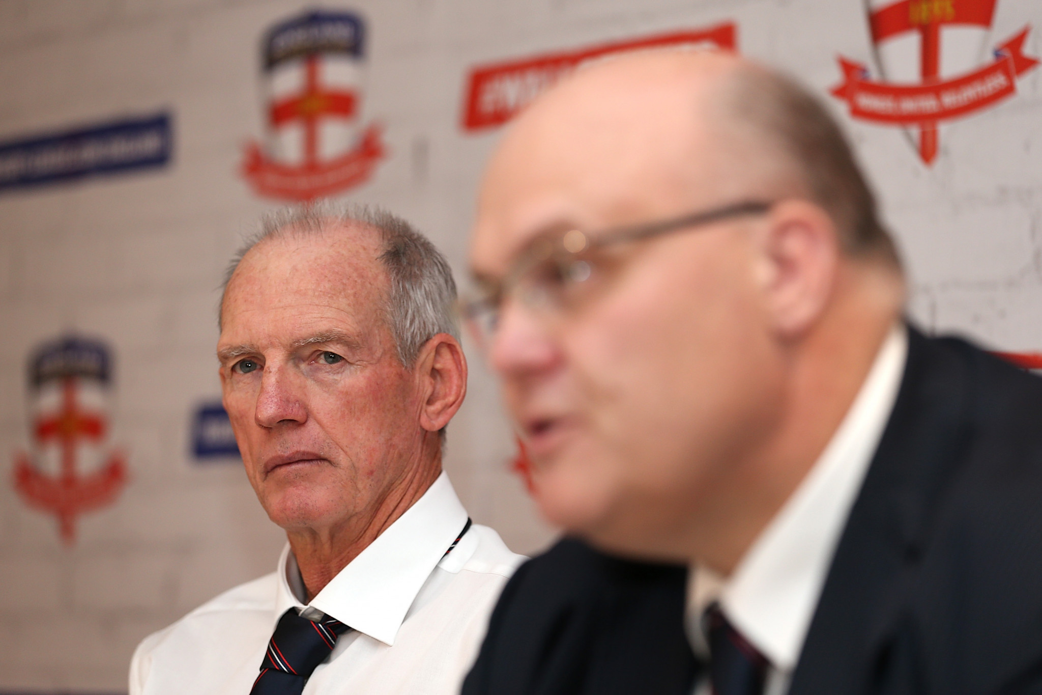 Nigel Wood, right, chairman, Rugby League International Federation, has paid tribute to David Collier who steps down as chief executive next May ©Getty Images