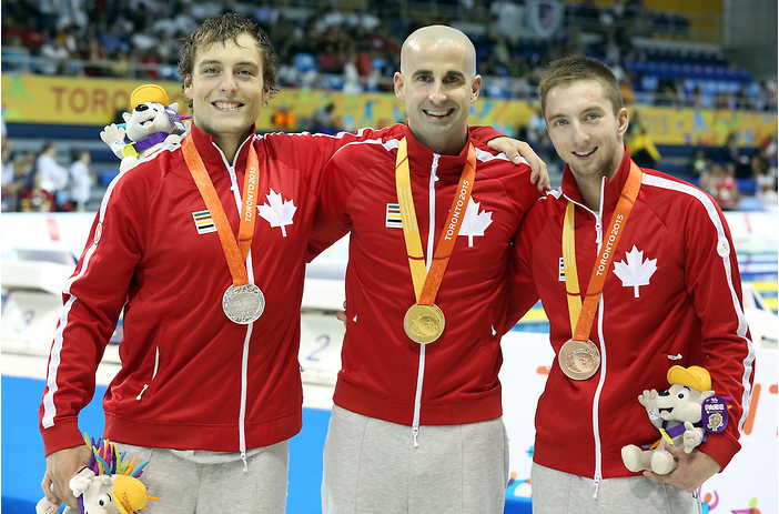 Canada's Benoit Huot won gold in the men's 400m freestyle S10 swimming event ahead of compatriots Isaac Bouckley and Alexander Elliot