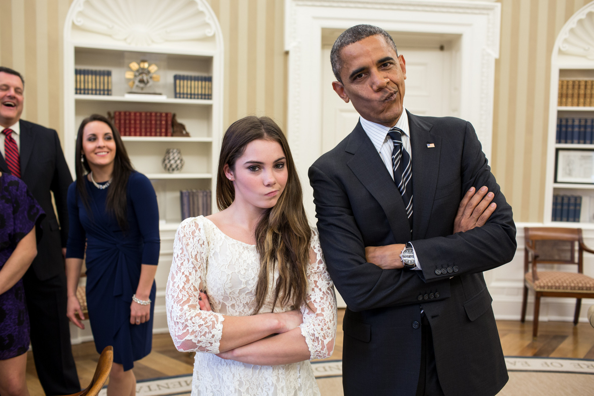 McKayla Maroney, seen here meeting former United States President Barack Obama in the White House, won Olympic team gold and individual vault silver medals at London 2012 ©Getty Images