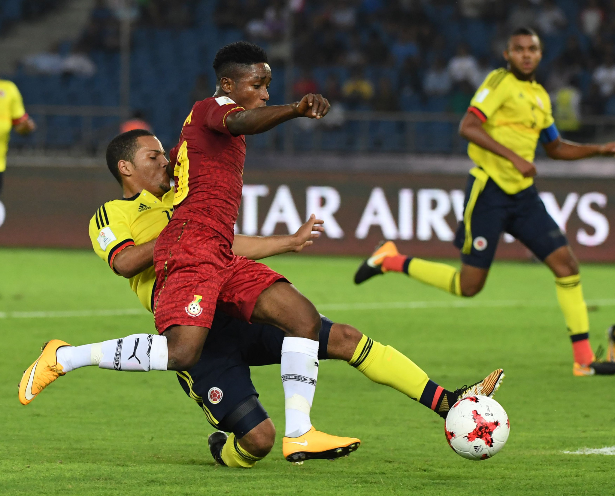 Ghana's Sadiq Ibrahim, seen here against Colombia, will now be readying himself for a last eight tie against Mali in the Under-17 World Cup ©Getty Images