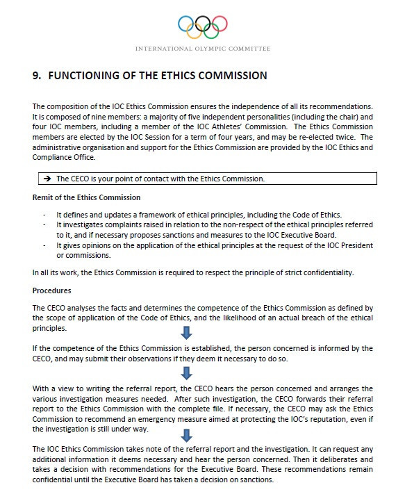 An explanation of current IOC ethics procedures is included ©IOC