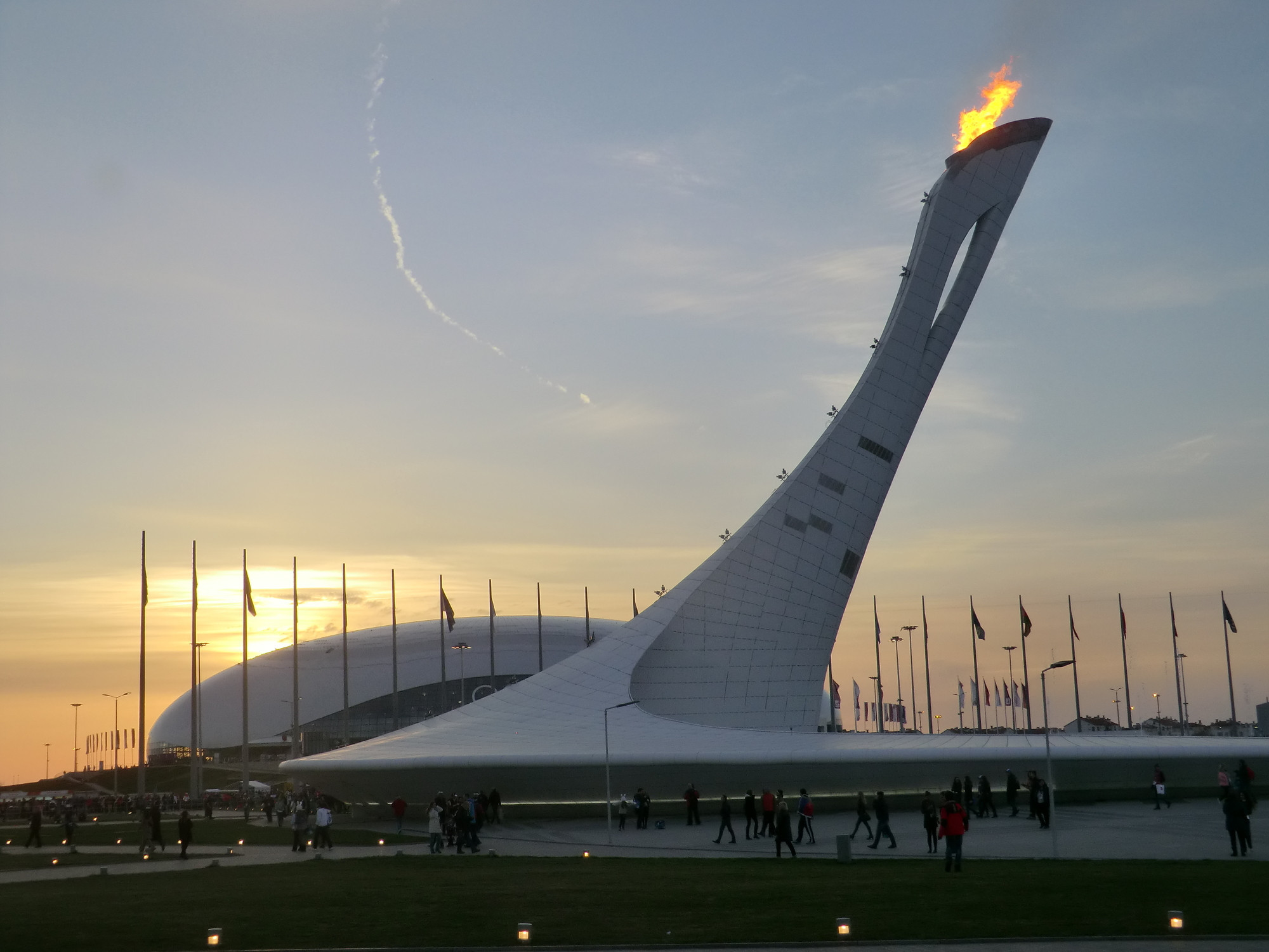 The Olympic Cauldron for Sochi 2014 glistens against a Russian sunset ©Philip Barker