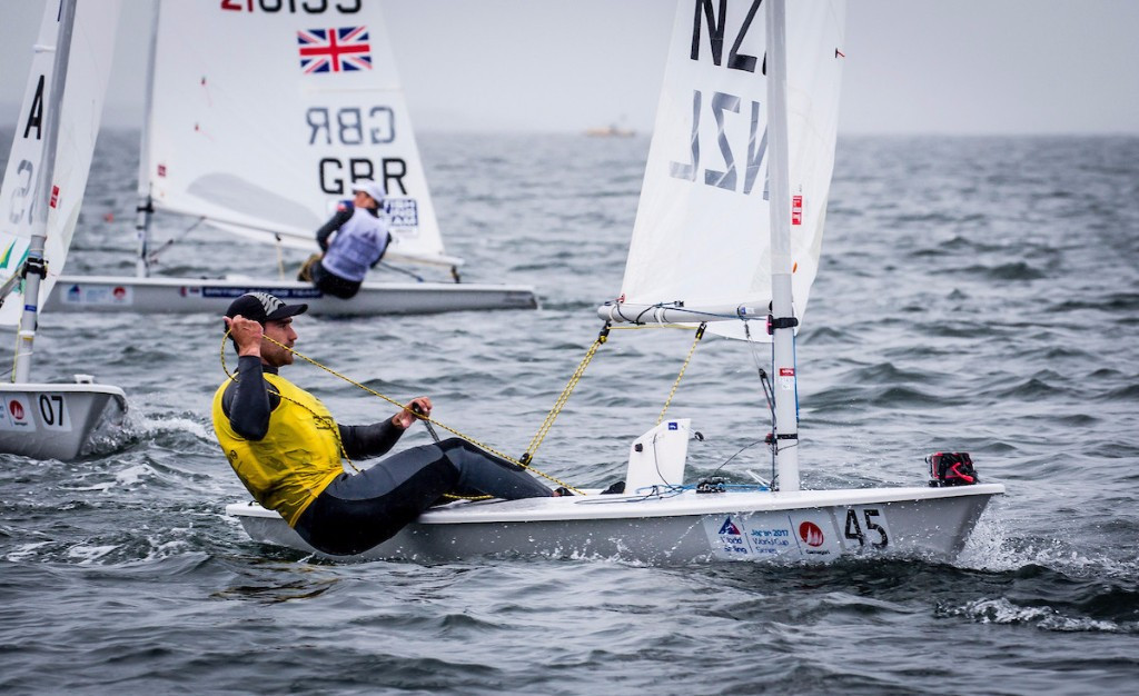 Rio 2016 bronze medallist Sam Meech of New Zealand held off the challenge of world champion Pavlos Kontides of Cyrpus to secure the men's laser crown ©World Sailing