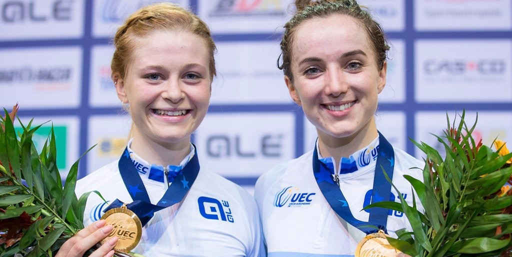 Britain's Elinor Barker and Ellie Dickinson won the gold medal in the madison on the final day of European Cycling Union Elite Track Championships in Berlin ©British Cycling