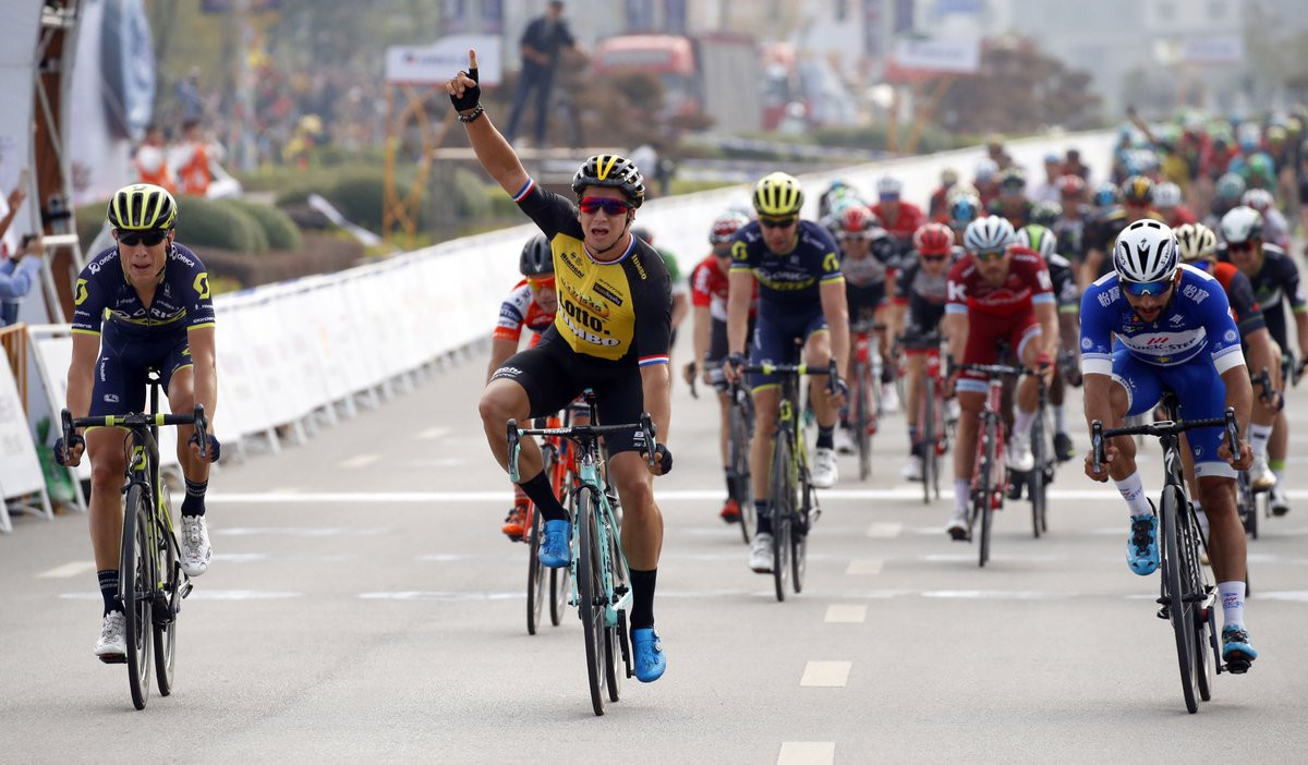 Dylan Groenewegen sprinted to victory today in China ©LottoNI Jumbo/Twitter