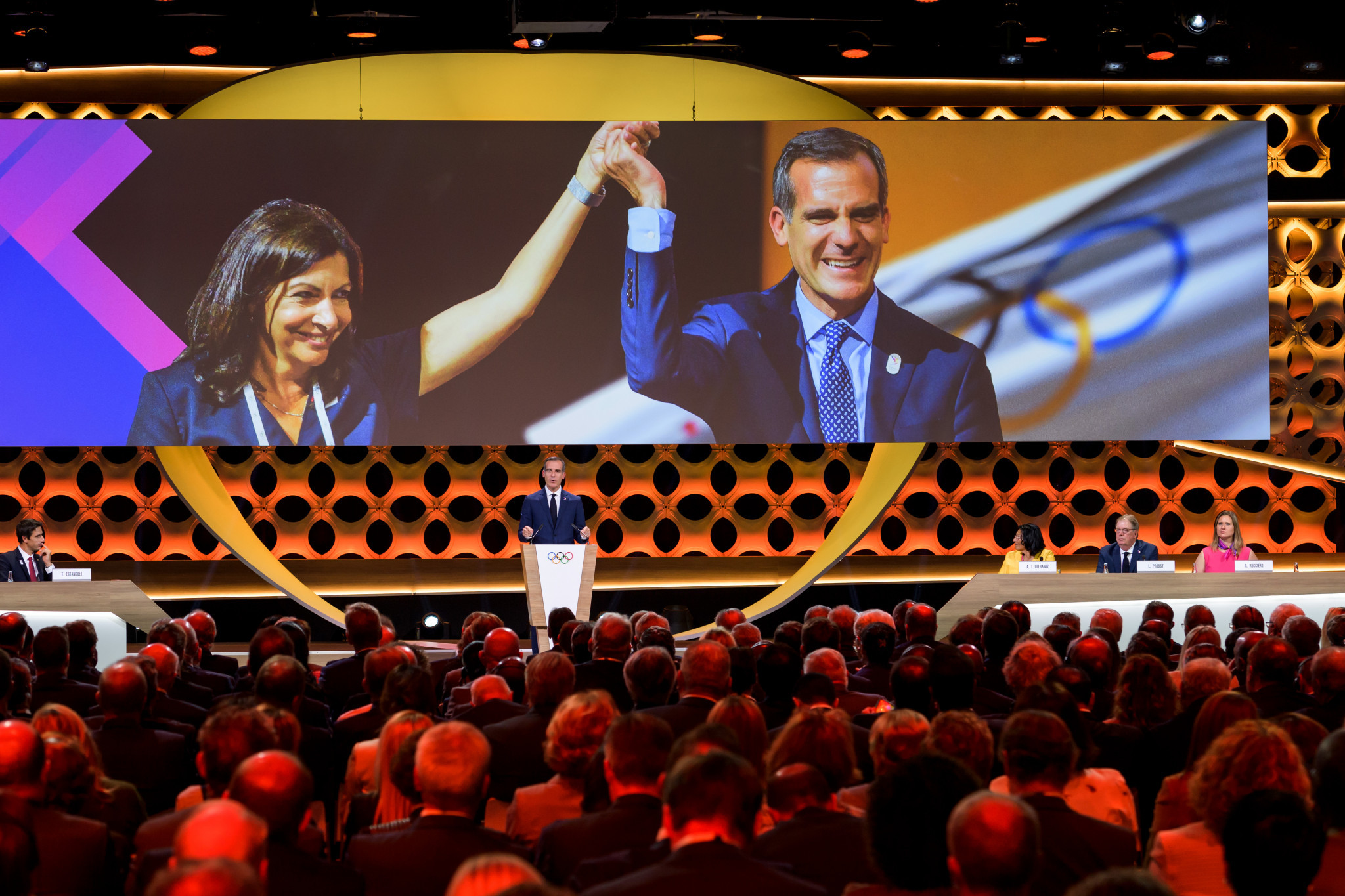 Eric Garcetti, speaking, made the Olympics sound like something a city should invest in ©Getty Images