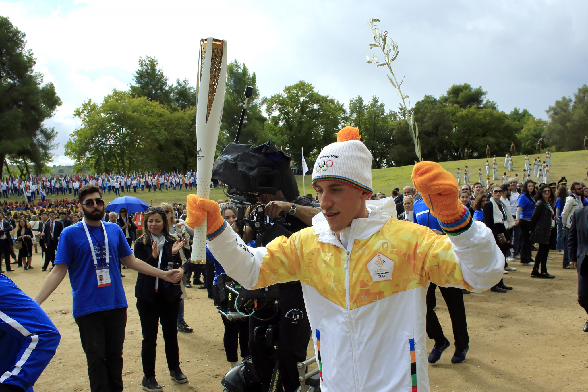 Greek cross-country skier Apostolos Angelis was the first Torchbearer ©Getty Images