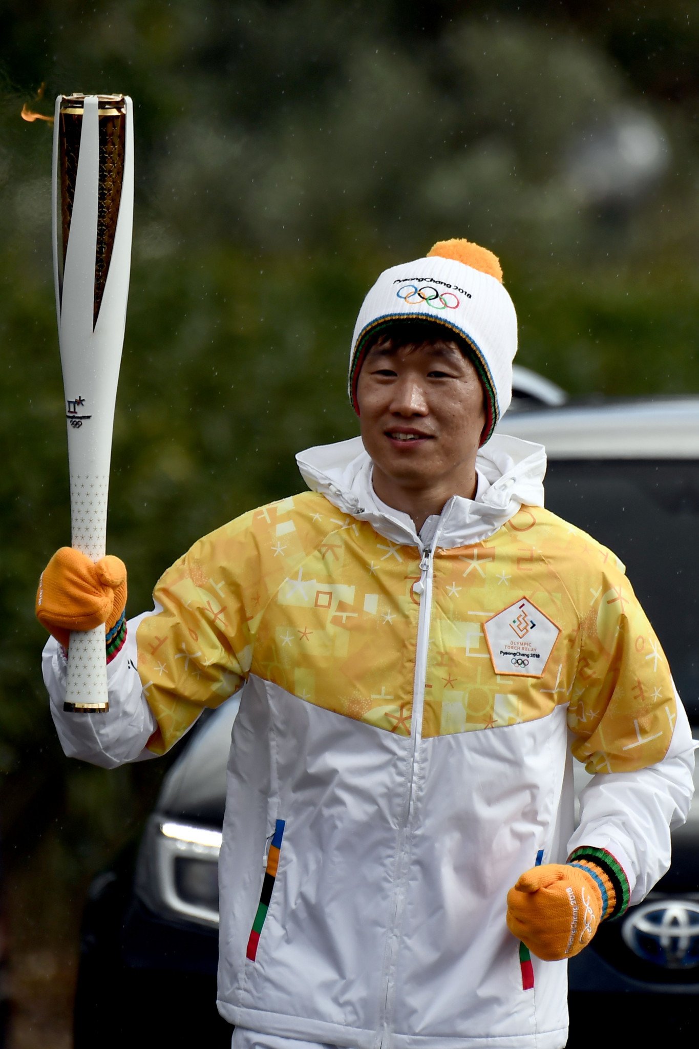 Footballer Park Ji-sung was the first Korean to get his hands on the Torch ©Getty Images