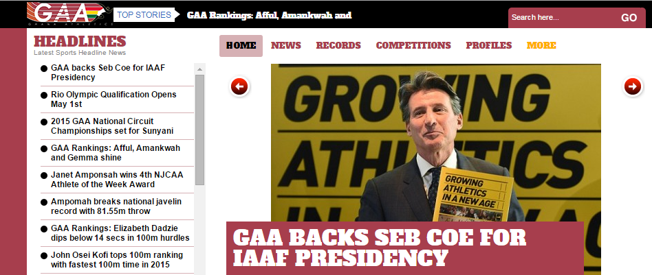 Ghana Athletics Association announced their backing for Sebastian Coe's campaign to become IAAF President on its official website