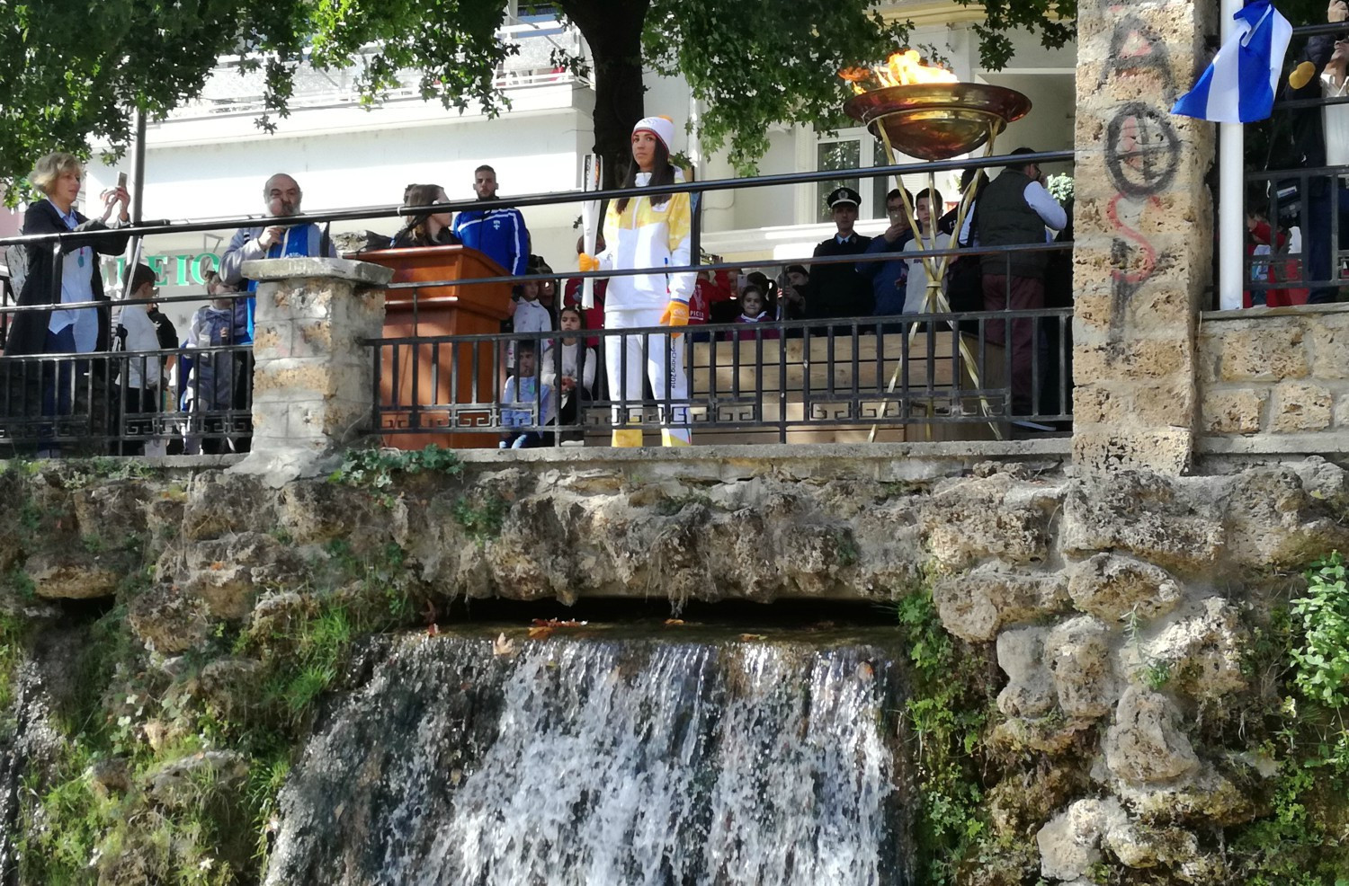 A spectacular waterfall at Edessa has been one of the highlights of the Olympic Torch Relay ©HOC