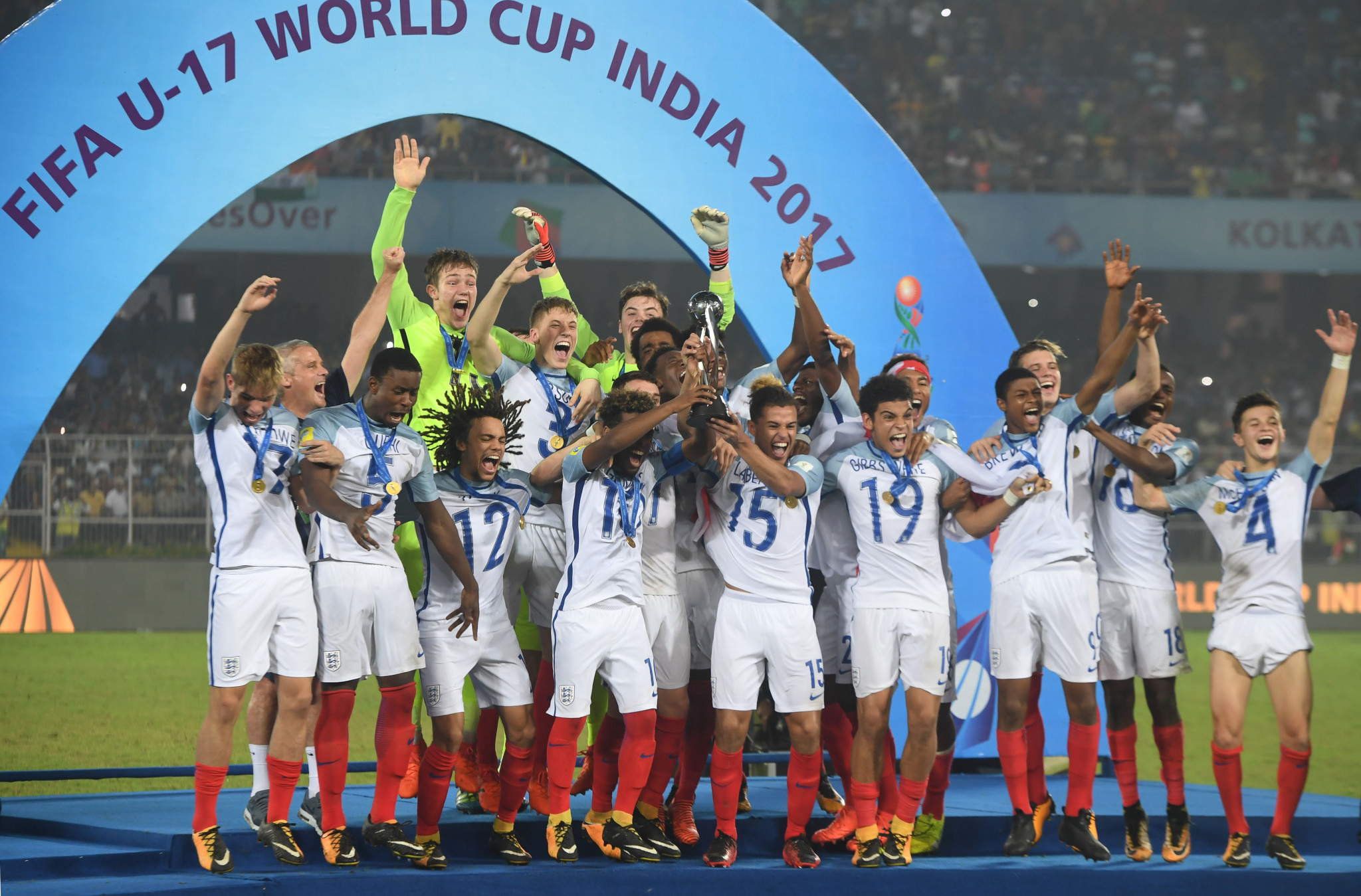 England produced a sensational comeback to thrash Spain 5-2 and claim their first-ever FIFA Under-17 World Cup title in Kolkata in India ©Getty Images