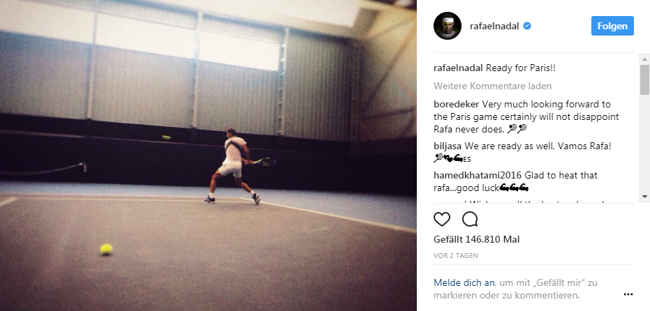 Rafael Nadal confirms his intentions to play in the Paris Masters ©Instragram