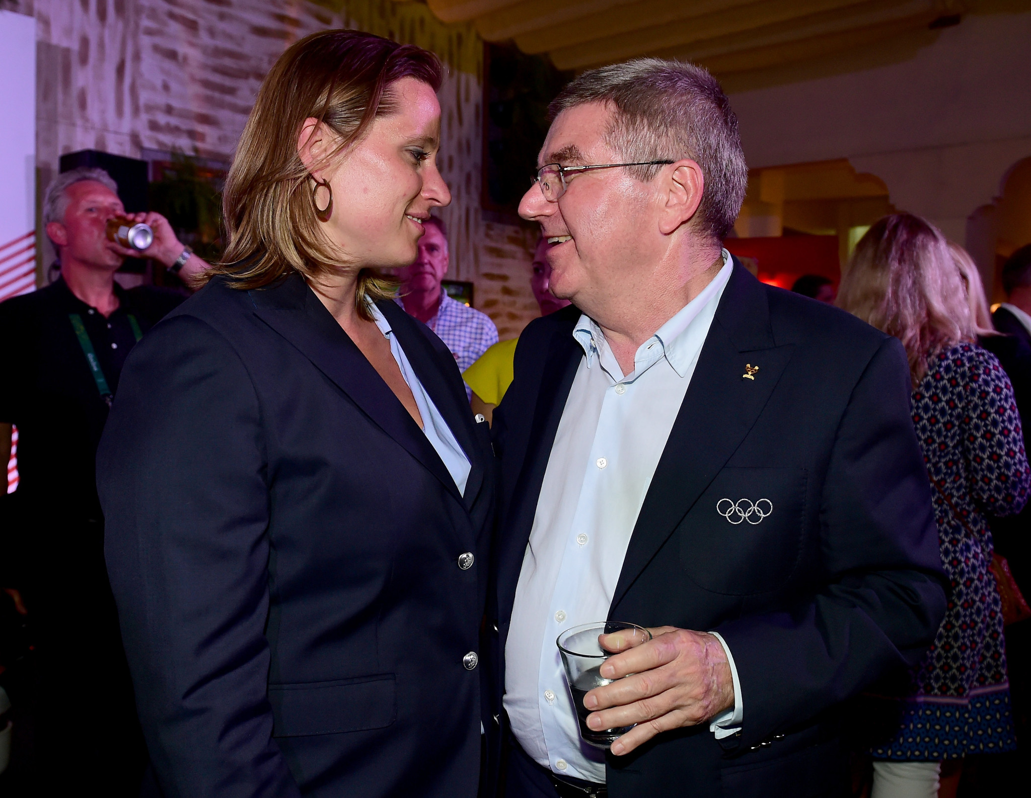 IOC Athletes' Commission chair Angela Ruggiero, left, alongside IOC President Thomas Bach ©Getty Images