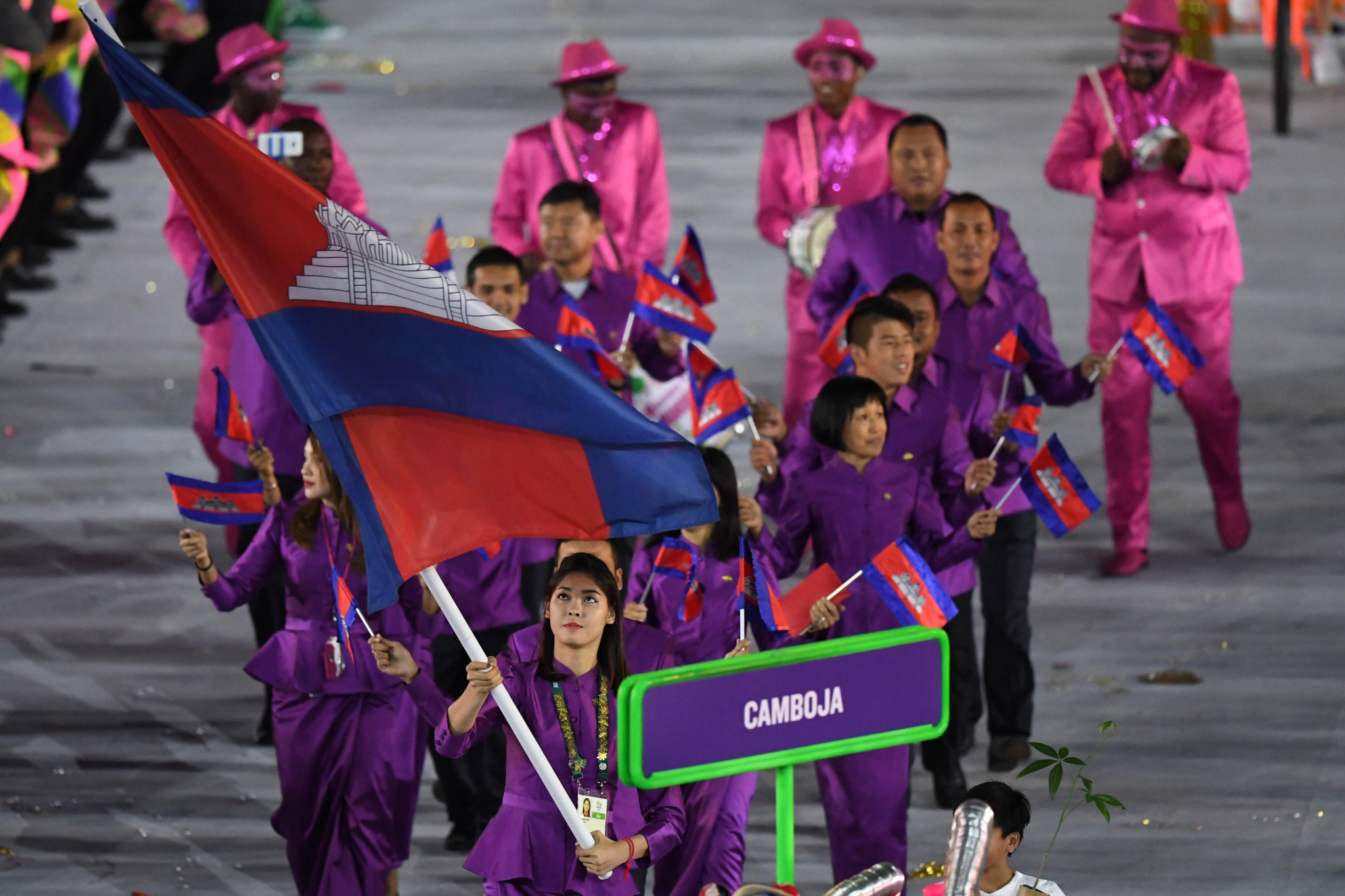 Sorn Seavmey was the flag bearer for Cambodia at the Parade of Nations before Rio 2016 ©Getty Images