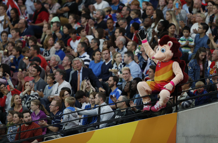Not even Hero the Hedgehog was wearing a replica shirt at this summer's IAAF World Championships in London ©Getty Images