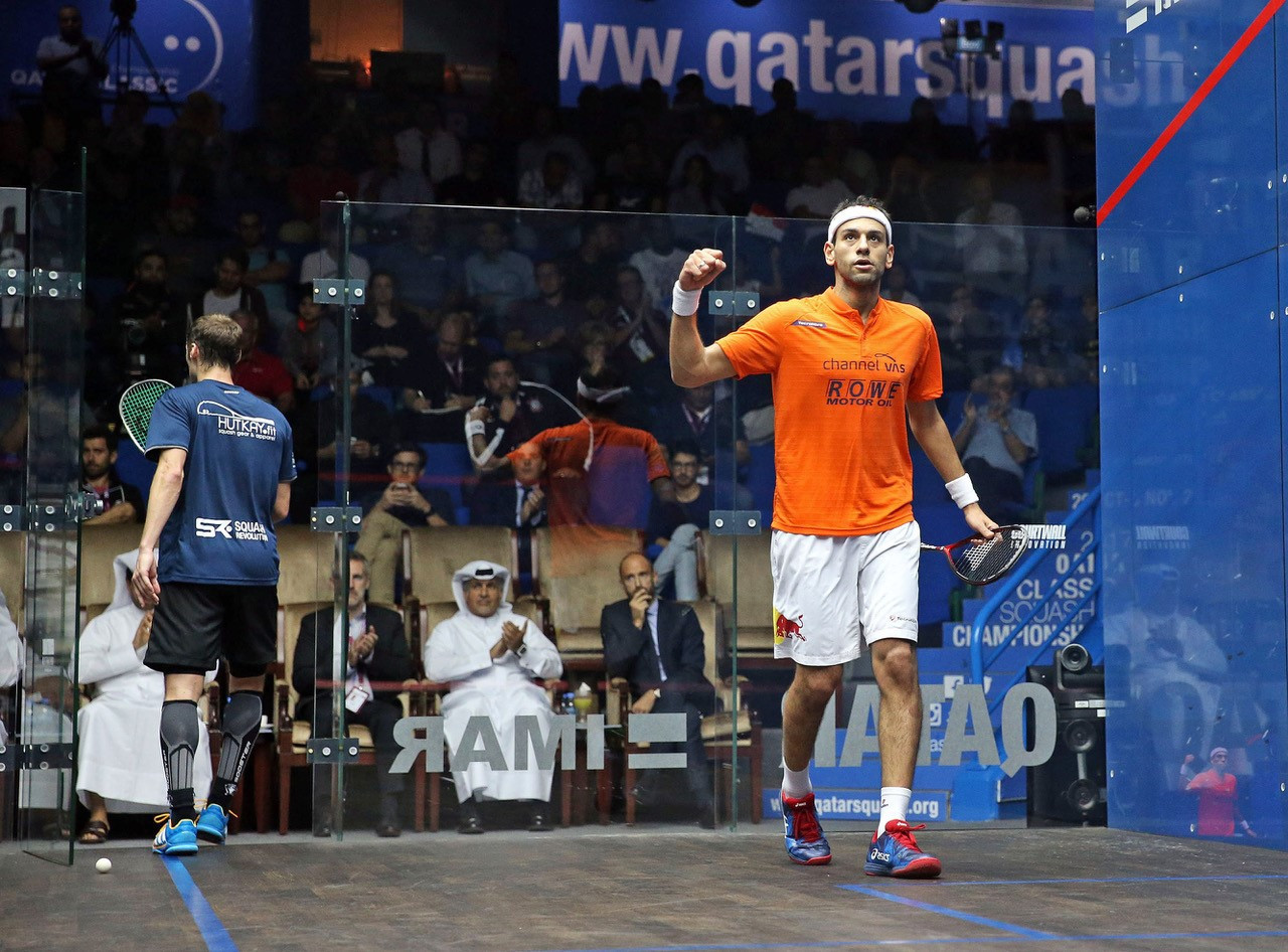 Egypt’s Mohamed Elshorbagy will appear in the final of the PSA Qatar Classic for a fourth consecutive occasion after defeating world number one Gregory Gaultier of France in the penultimate round today ©PSA