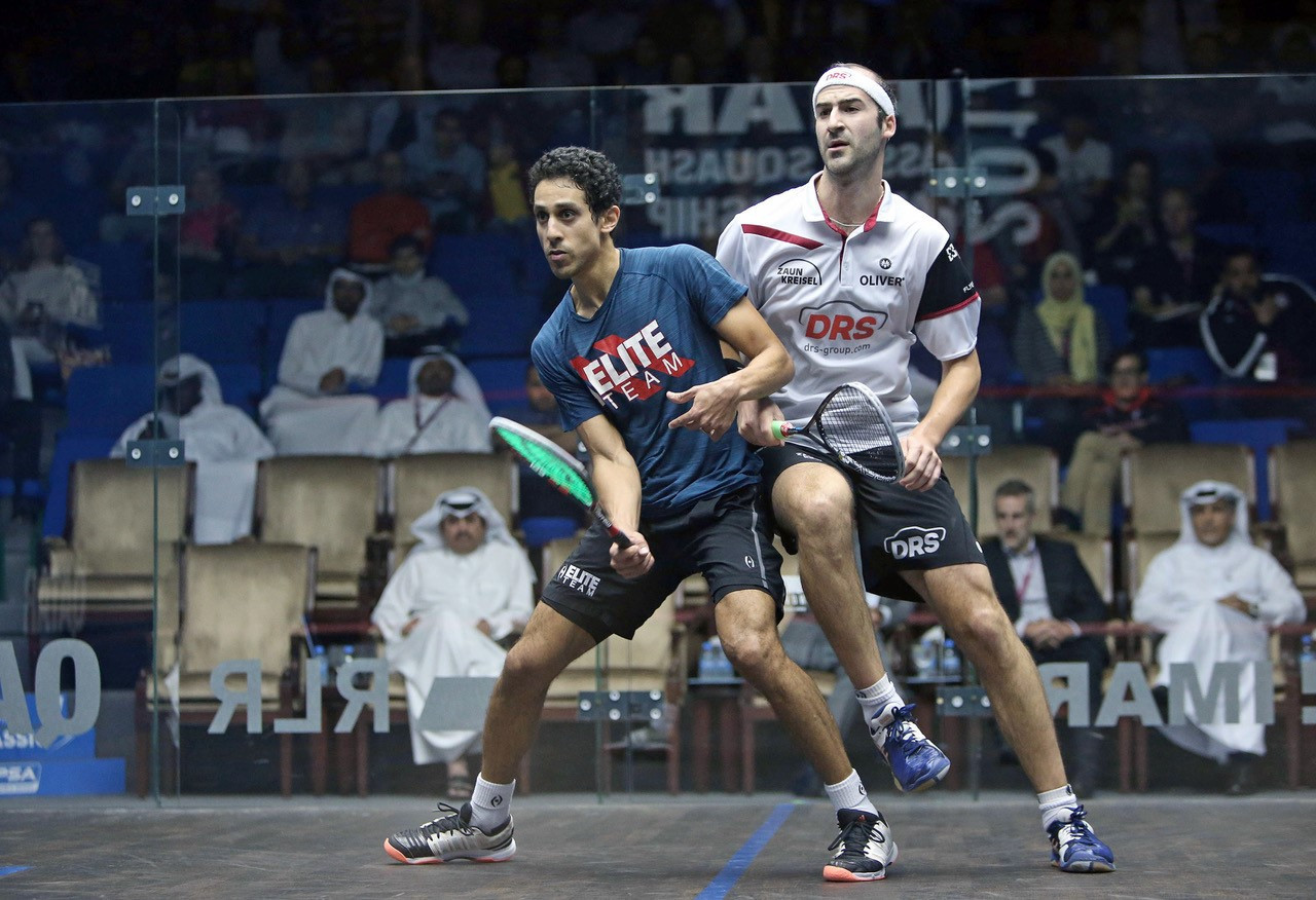 Egypt's Tarek Momen secured a long-awaited debut in a major PSA World Series tournament final after claiming a straight-games victory over Germany's Simon Rösner ©PSA