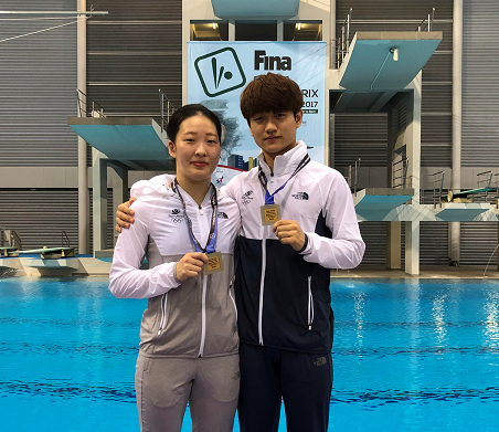Kim Yeongnam and Cho Eunbi triumphed in the mixed synchronised platform event ©SSA