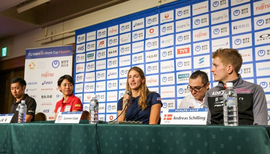 Athletes who are due to compete in Miyazaki spoke to the media prior to race day tomorrow ©ITU