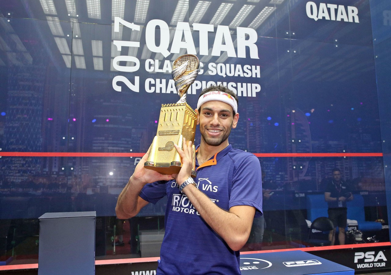 Egypt's Mohamed Elshorbagy has triumphed at the PSA Qatar Classic for the third time in his career ©PSA