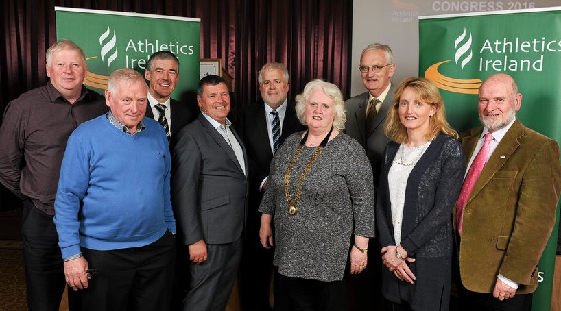 Georgina Drumm, who was among the speakers at the Dublin conference, pictured after being elected President of Athletics Ireland at the Tullamore Court Hotel in 2016 ©Athletics Ireland
