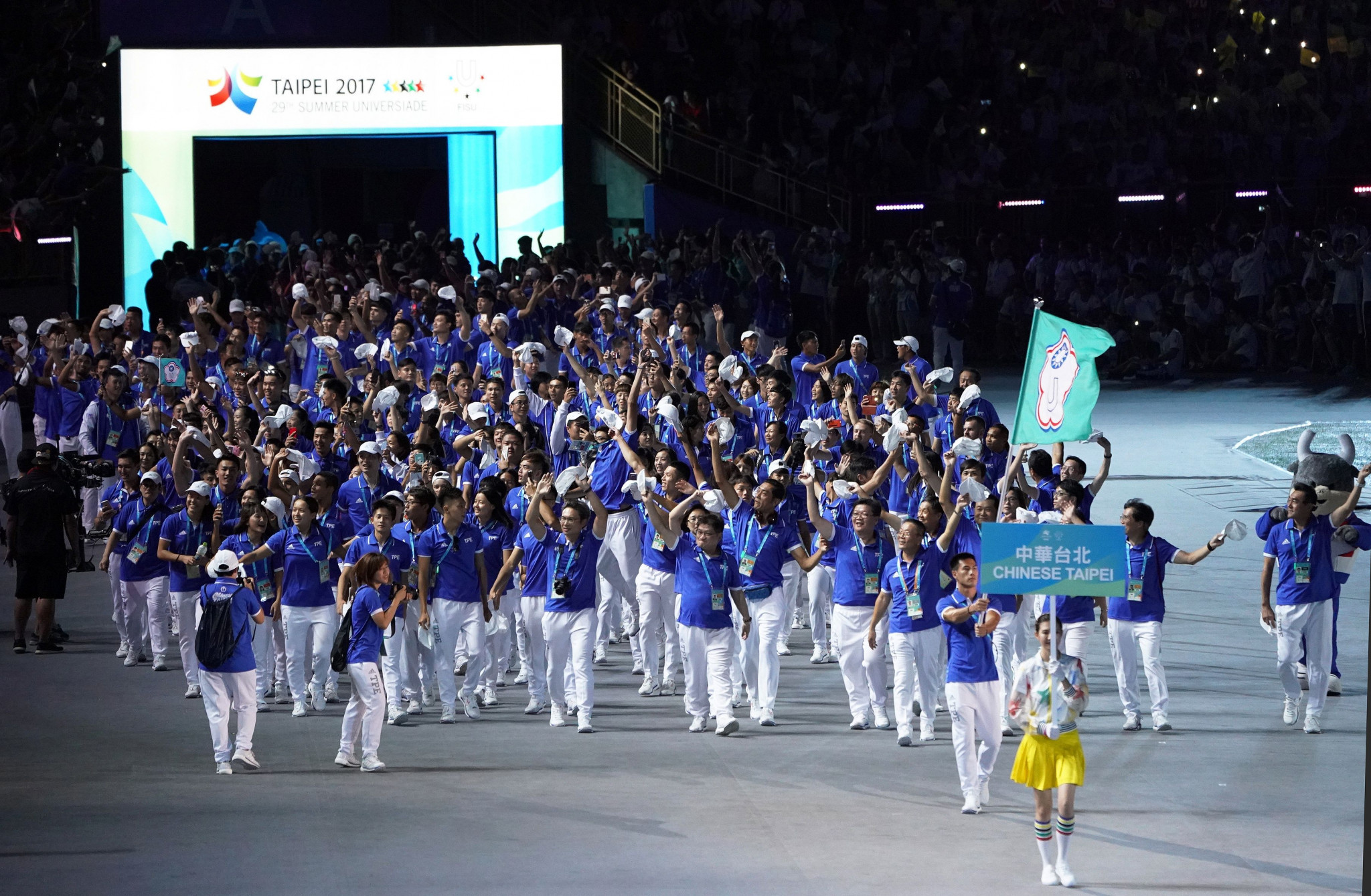 Members of the Chinese Taipei team enter the stadium in the Opening Ceremony of the 29th Summer Universiade Games at Taipei Municipal Stadium in August ©Getty Images