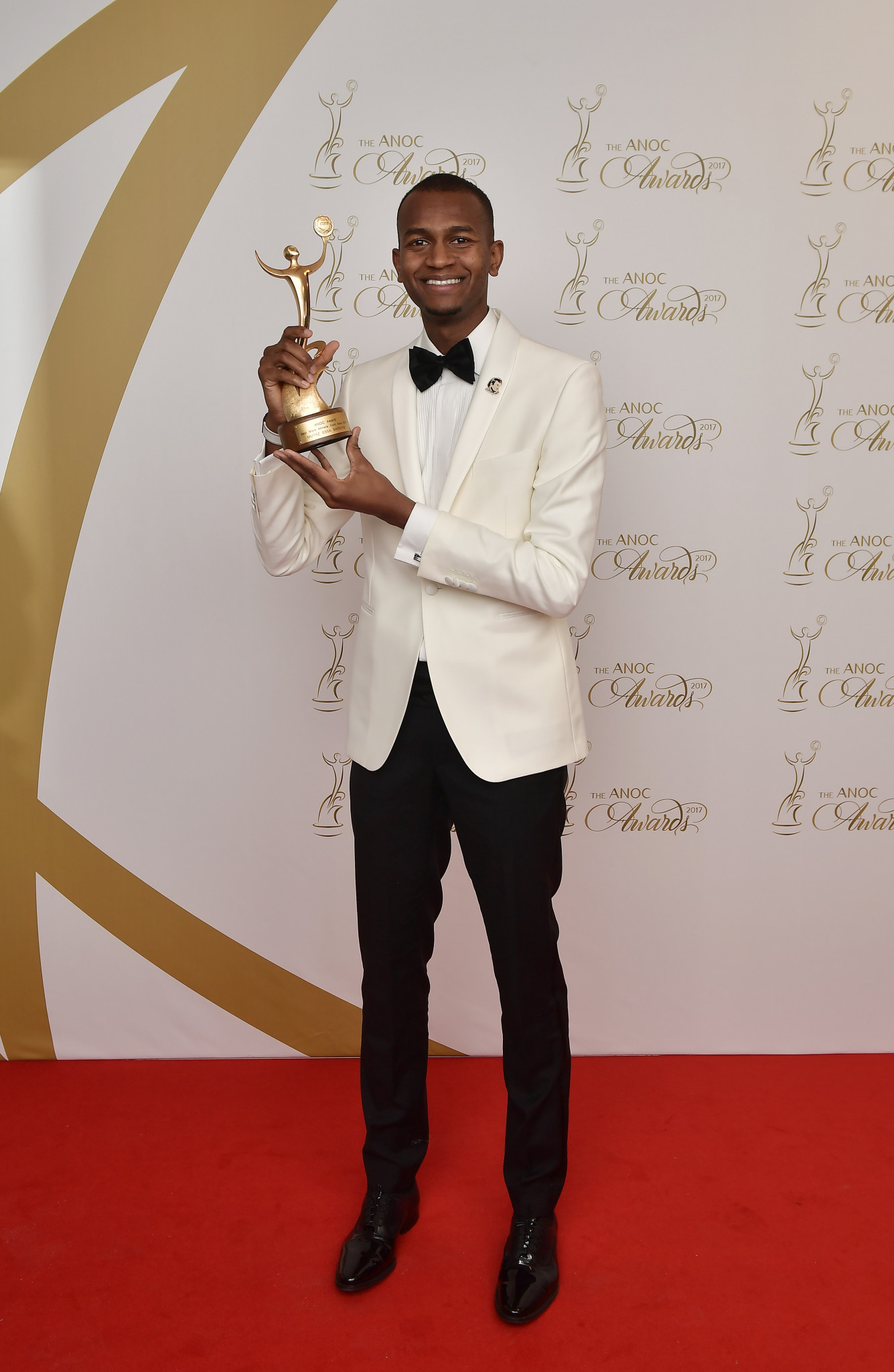 Mutaz Essa Barshim of Qatar, pictured with the Association of National Olympic Committees' award for Best Male Asian Athlete 2017 at its general assembly in Prague, is among the finalists for Male World Athlete of the Year ©Getty Images
