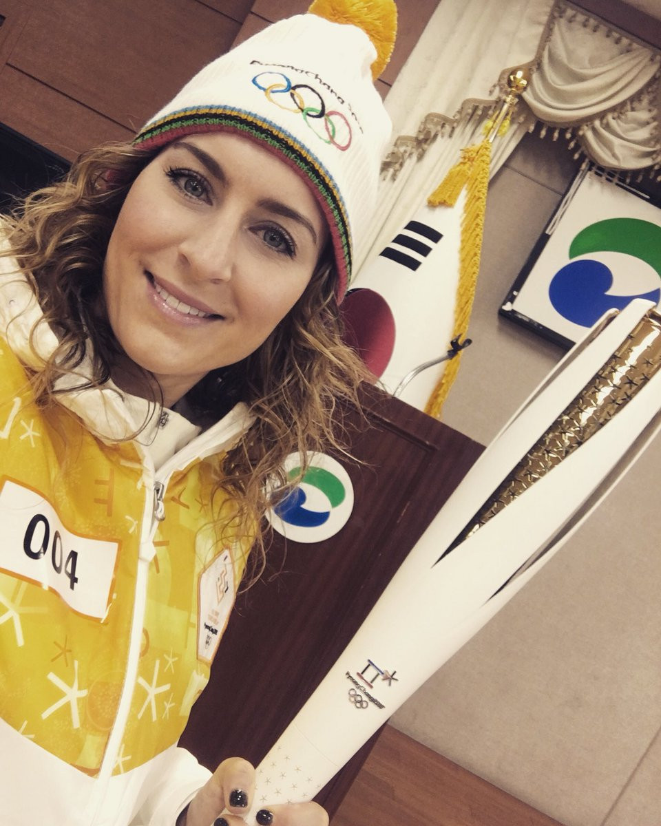 Amy Williams, the Vancouver 2010 skeleton gold medallist, was among several British athletes invited by Samsung to travel to South Korea to carry the Olympic Torch ©Twitter