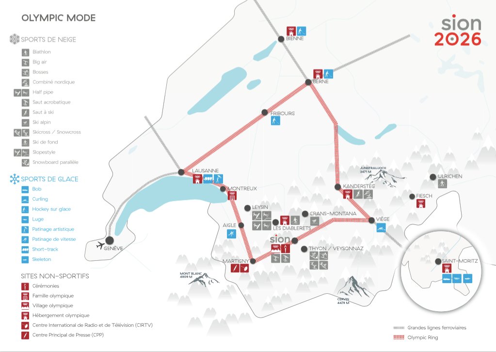 A map showing proposed venues at Sion 2026 ©Sion 2026