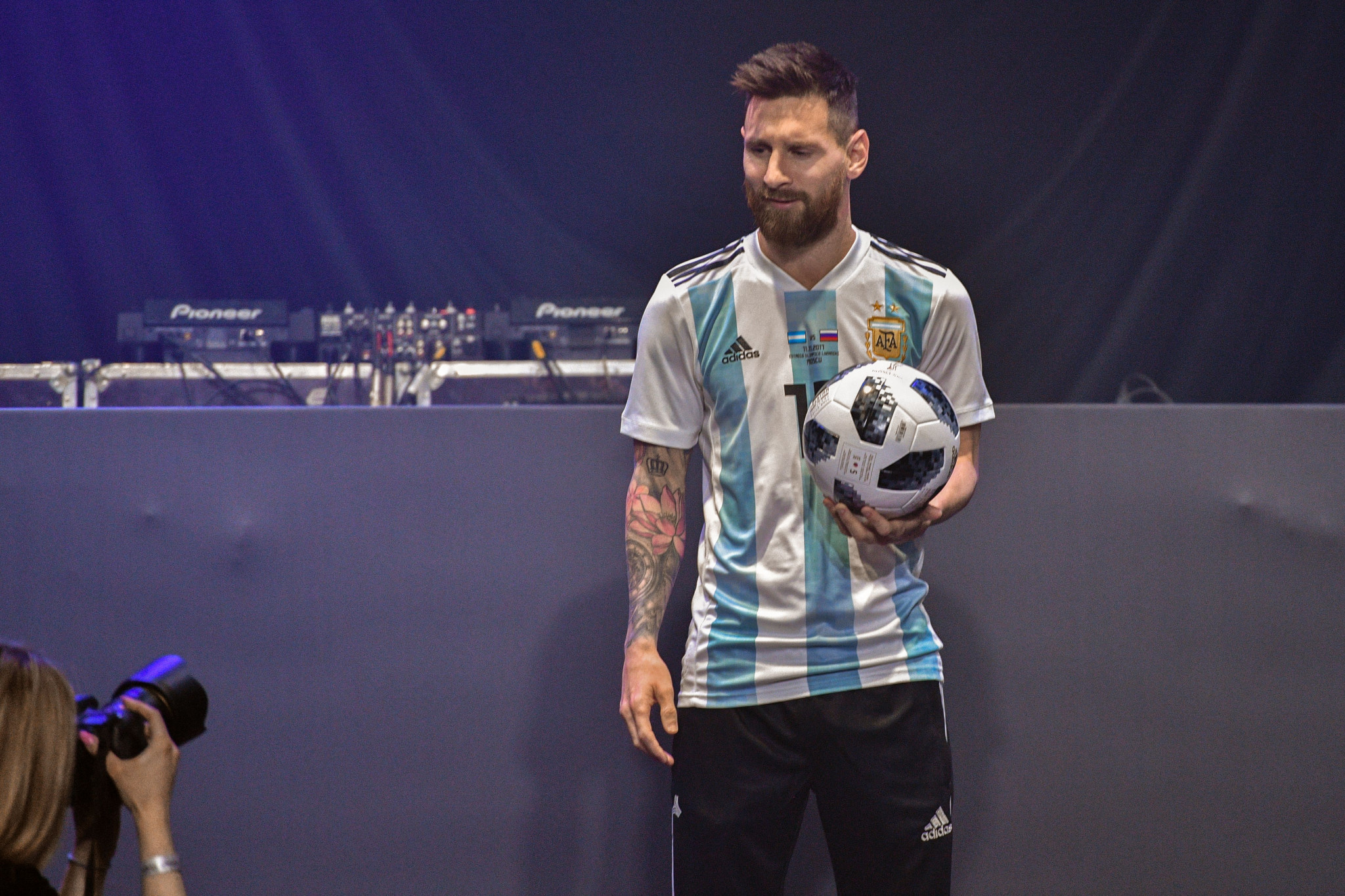 Lionel Messi, pictured posing with the official World Cup match-up, is set to feature for Argentina ©Getty Images