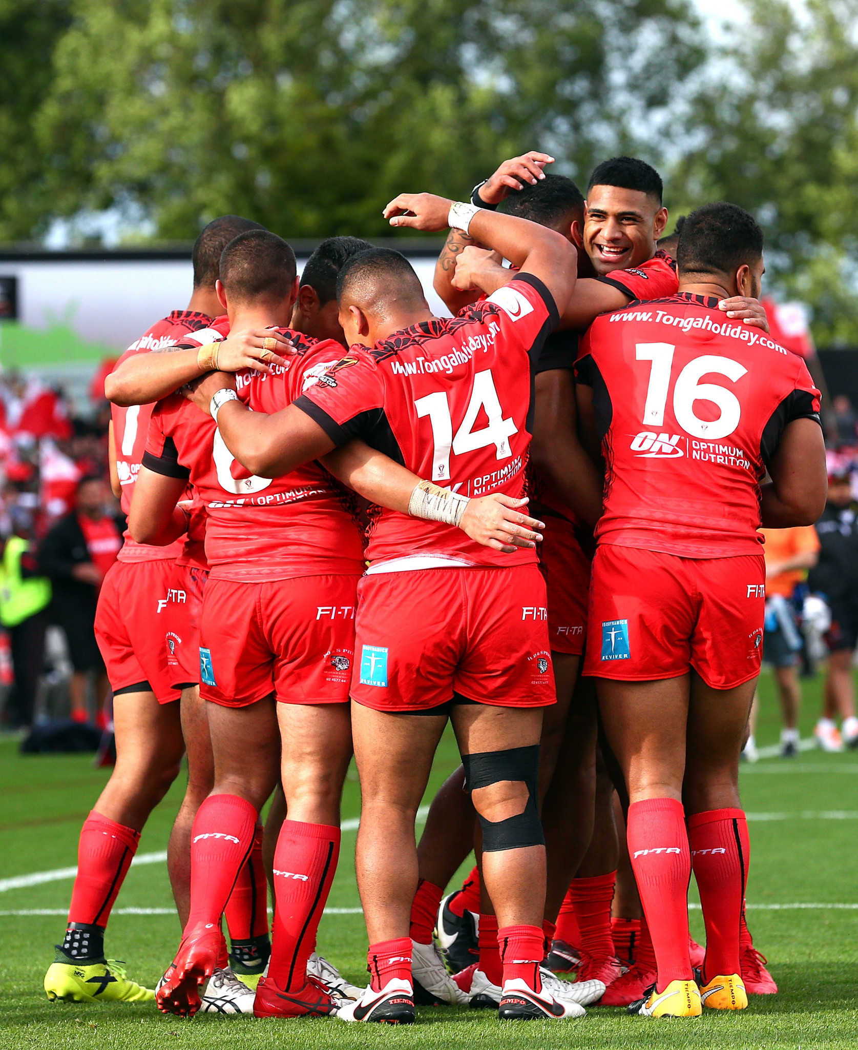 Tonga players celebrate during their victory against New Zealand ©Getty Images