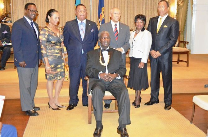 The late Sir Arlington Butler, seated, was the longest-serving President of the Bahamas Olympic Committee ©BOC