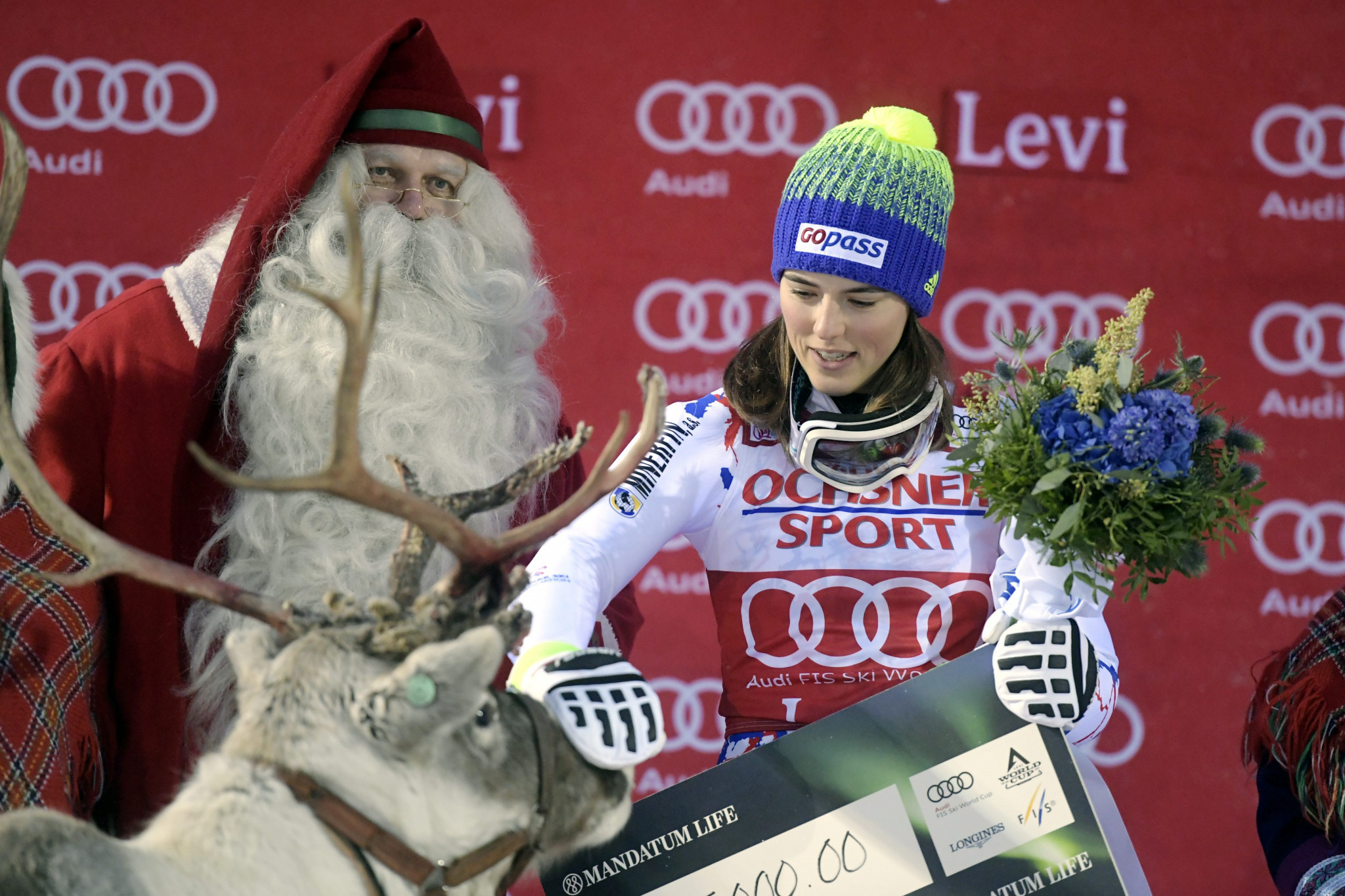 Slovakia's Petra Vlhova was awarded a reindeer which she named Igor after her father ©Getty Images