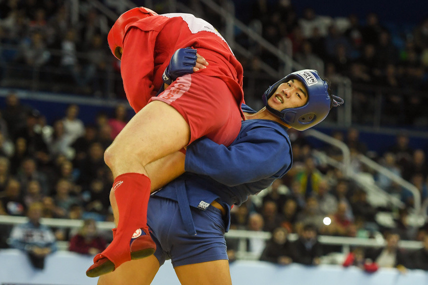 South Korea's Ko Seo Hyeon defeated Belarus' Yauheni Aleksiyevich in the  combat men’s 82kg final ©FIAS