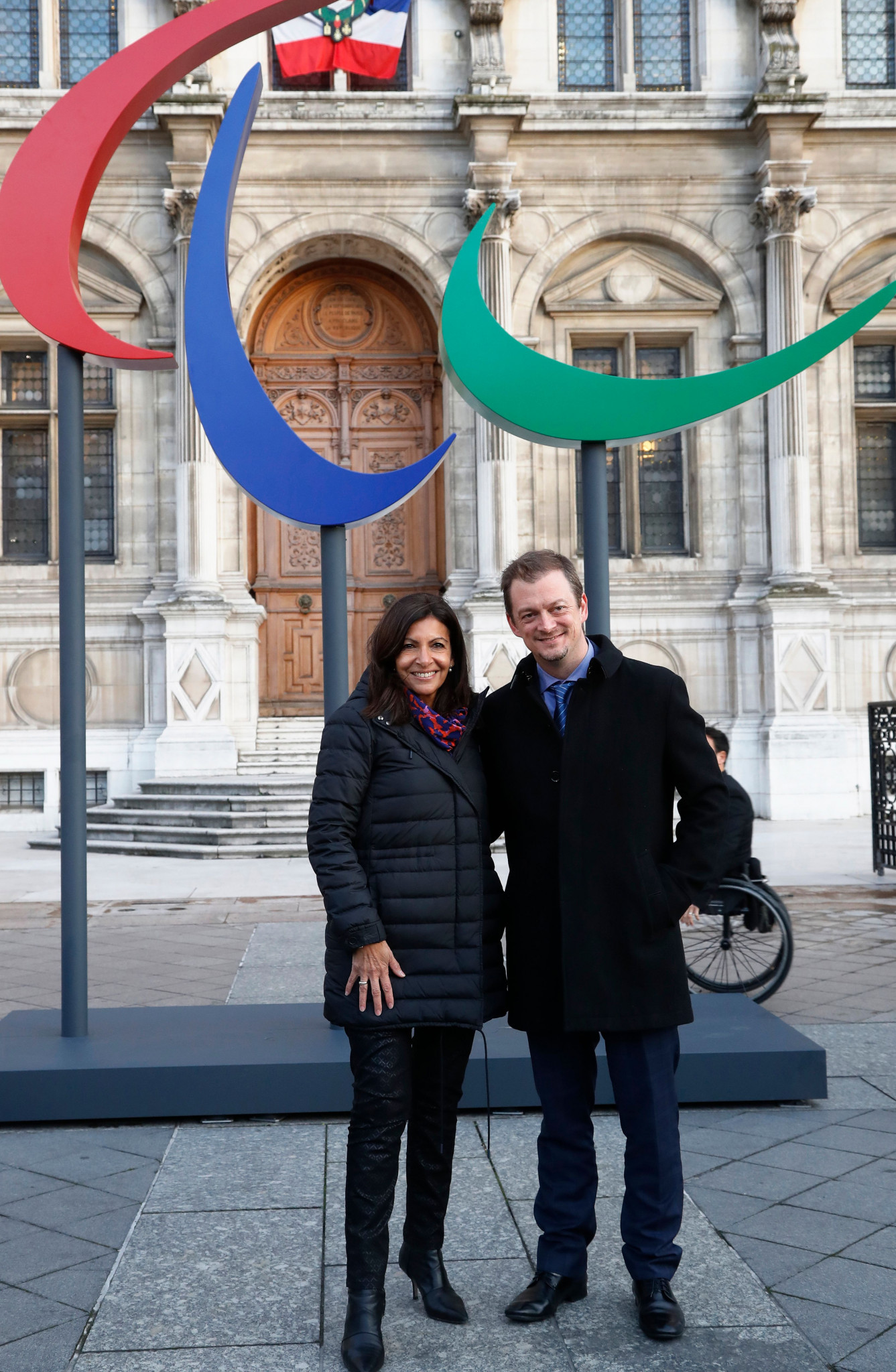 Anne Hidalgo, Mayor of Paris, and IPC President Andrew Parsons present an entente cordiale outside the Hotel de Ville in Paris where they discussed the French capital hosting the 2024 Paralympic Games ©Getty Images