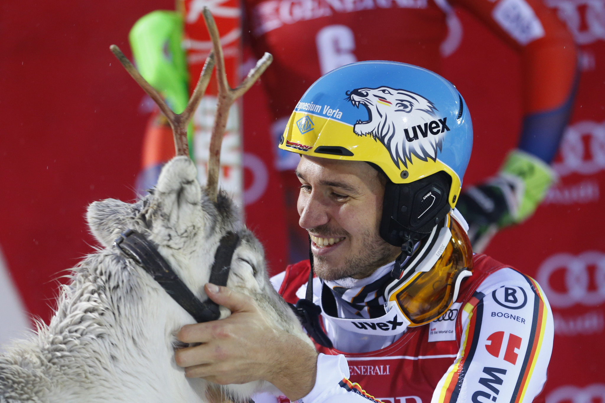 Felix Neureuther won a reindeer after his slalom World Cup victory ©Getty Images