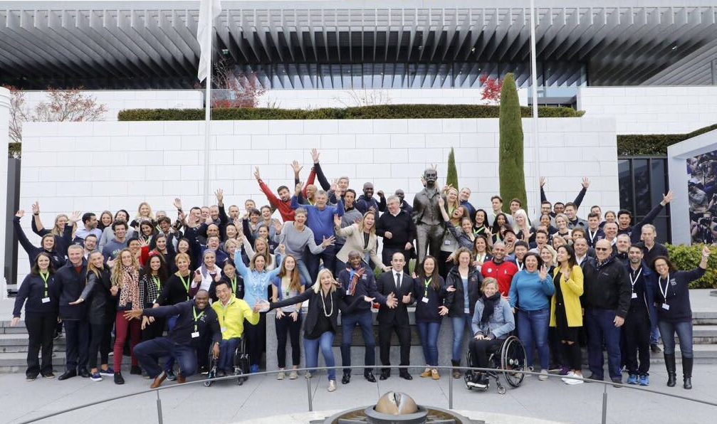 Athletes pose during the ongoing International Athletes' Forum in Lausanne ©IOC