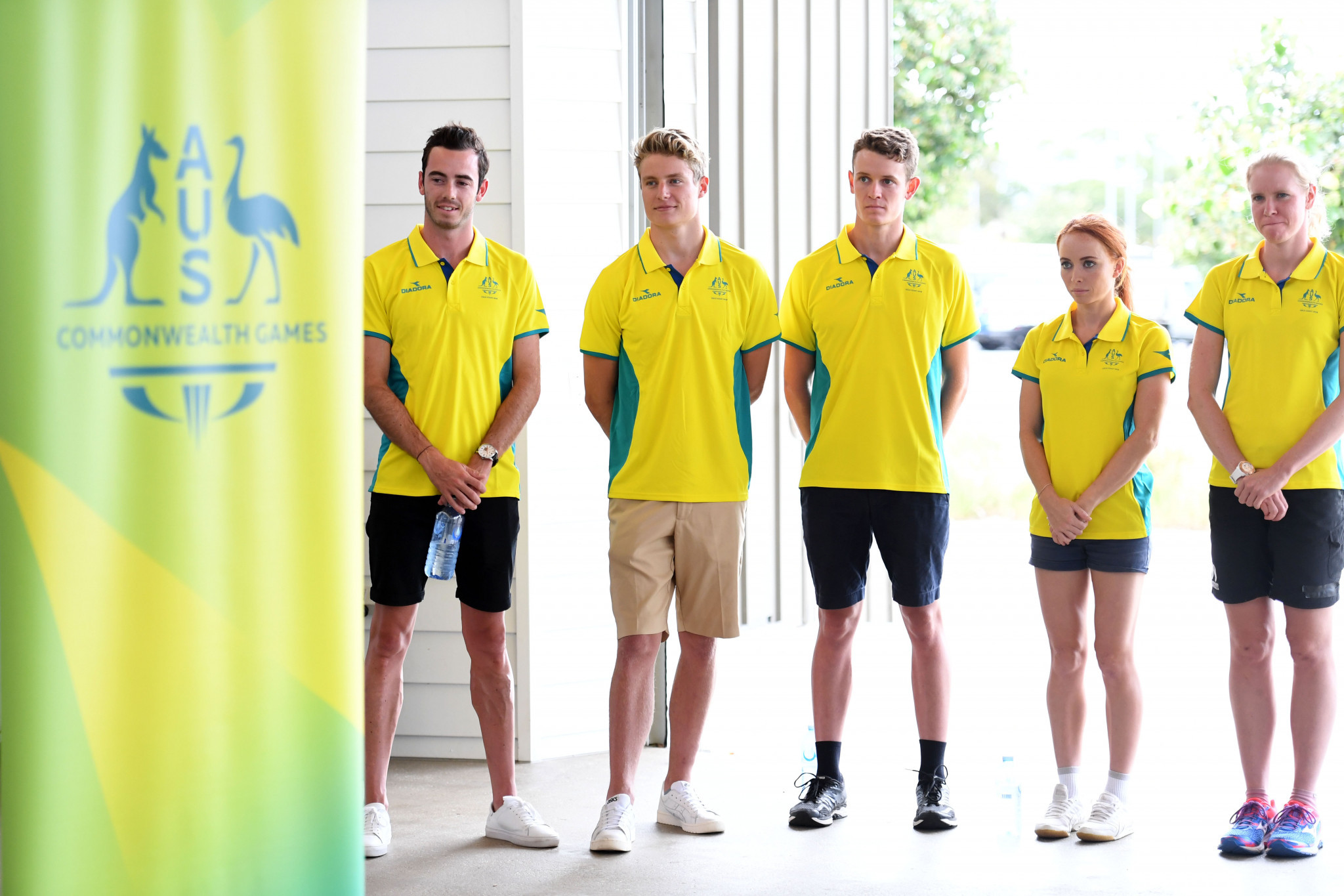 Members of the Australian triathlon team for the Gold Coast Commonwealth Games, who were named today at Broadwater Parklands in Southport ©Commonwealth Games Australia