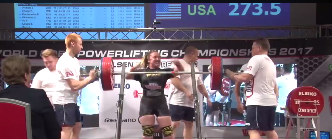 Natalie Hanson managed a world record-breaking squat lift of 273.5kg in the women's under 84kg category at the IPF Open World Championships ©IPF/Facebook