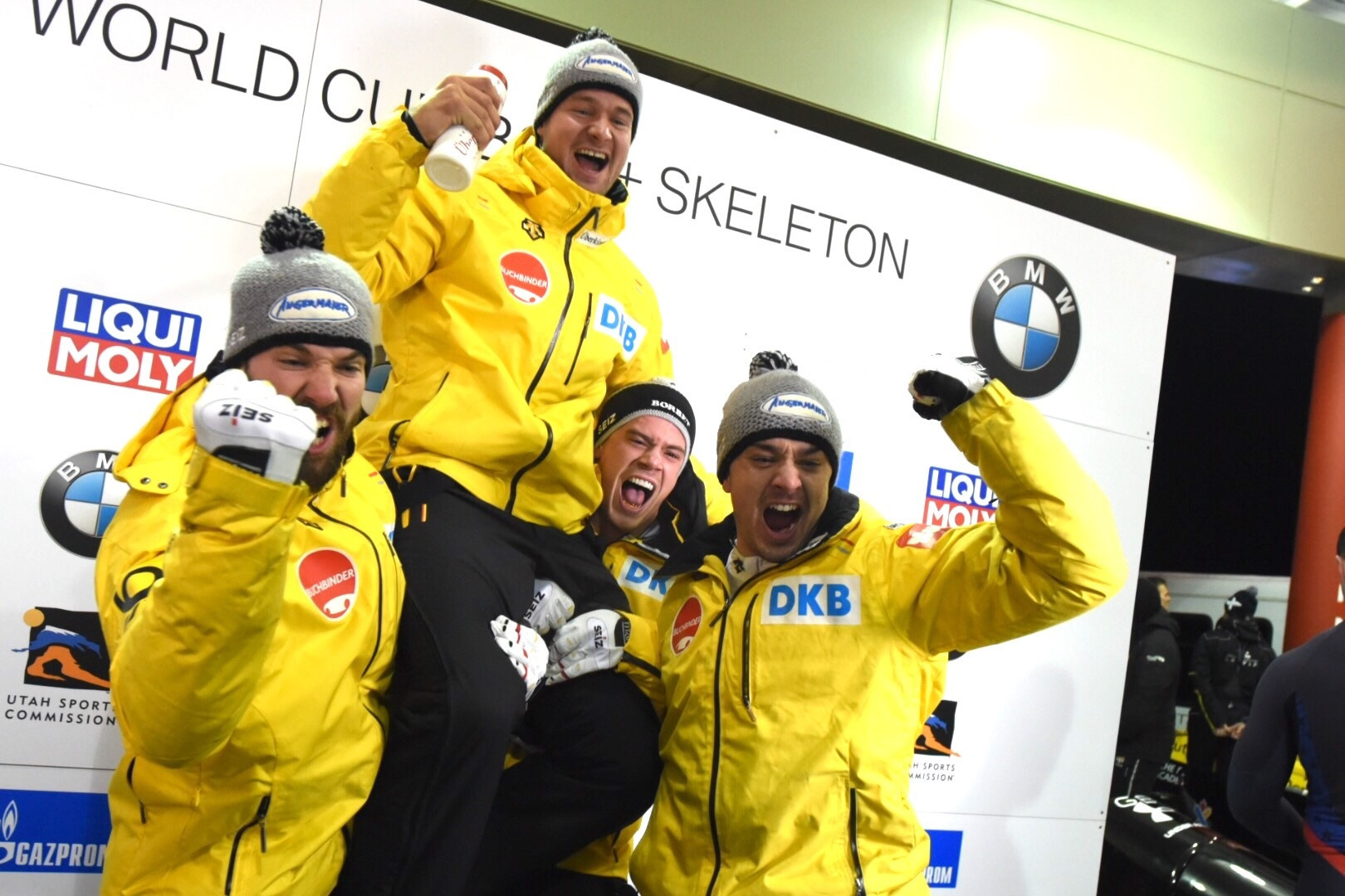 Johannes Lochner piloted Germany to victory in the four-man bobsleigh event ©IBSF