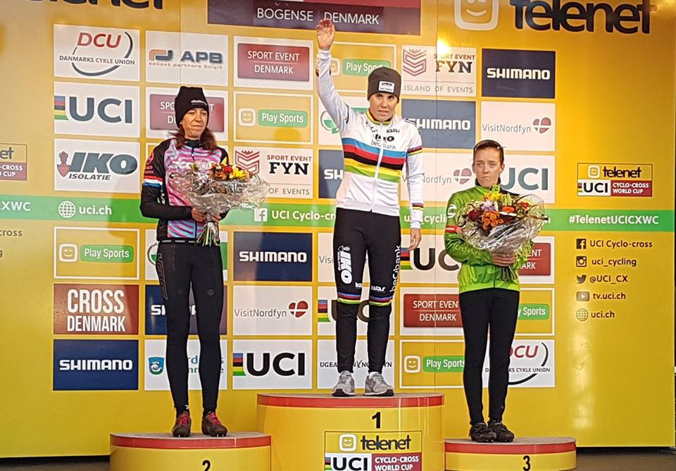 Belgium's Sanne Cant won the women’s event at the fourth round of the UCI Cyclo-cross World Cup in Bogense ©Cross Denmark/Facebook