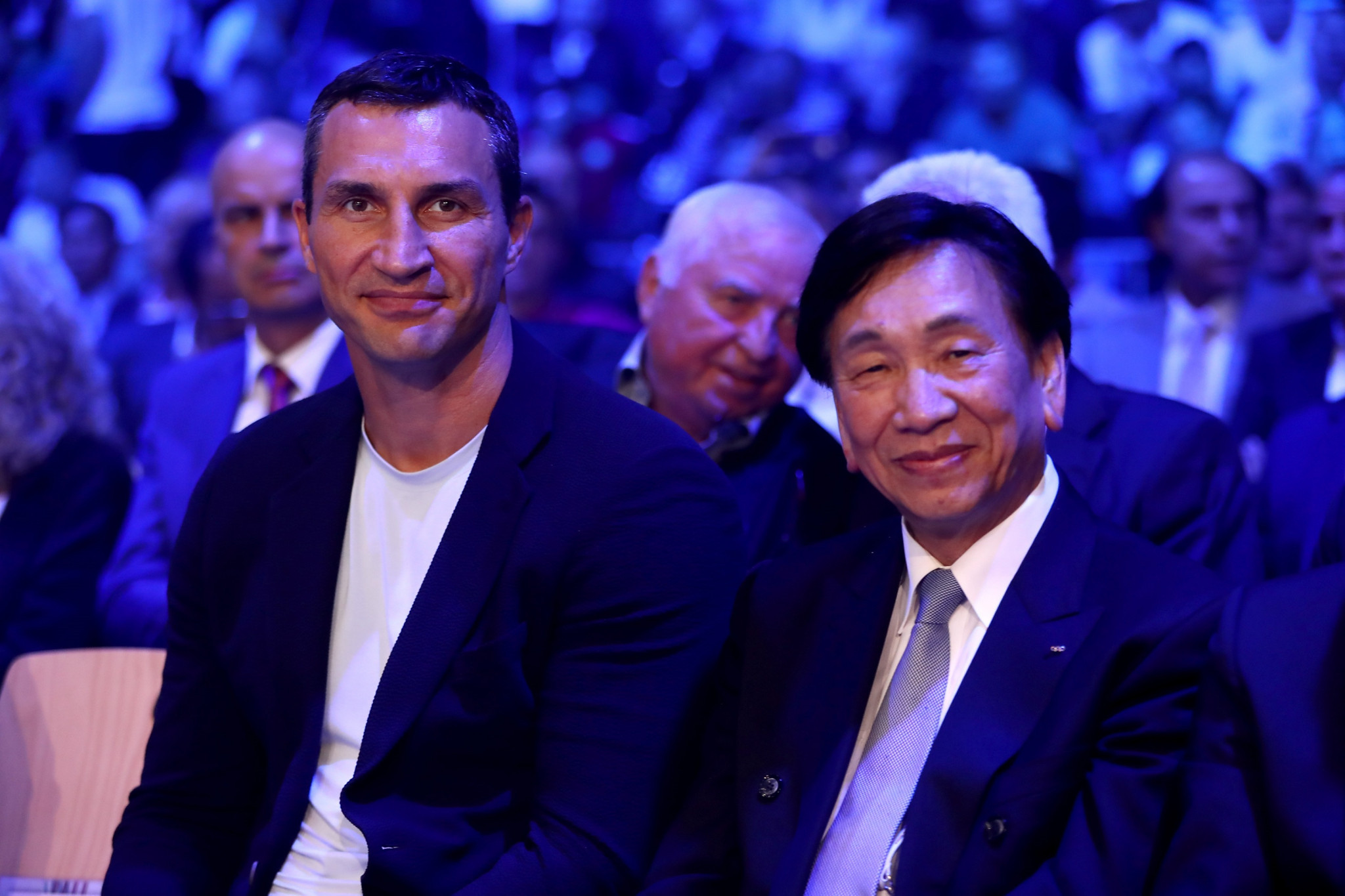 C K Wu, pictured here with Ukrainian boxing legend Wladimir Klitschko during the 2017 AIBA World Boxing Championships in Hamburg, had been AIBA President since 2006 ©Getty Images