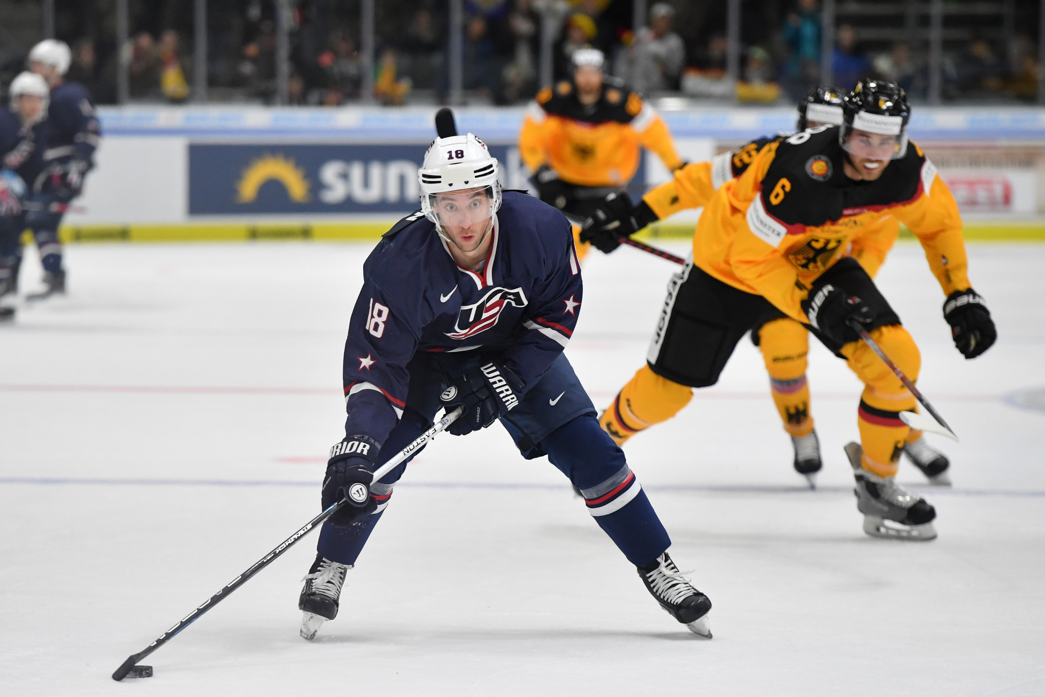 The agreement was signed during the during the Deutschland Cup in Augsburg where Dan Sexston, of the US, is seen here in action against Germany ©Getty Images
