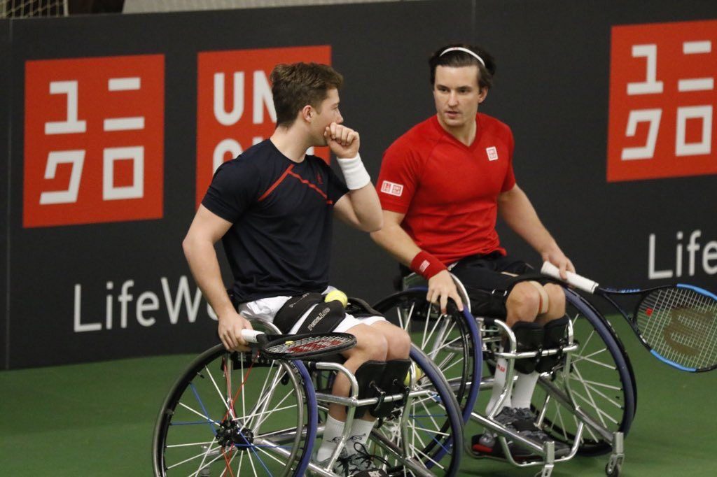 Alfie Hewitt and Gordon Reid survived a scare to beat Joachim Gerard and Stefan Olsson in their match at the UNIQLO Wheelchair Doubles Masters © Anna Vasalaki