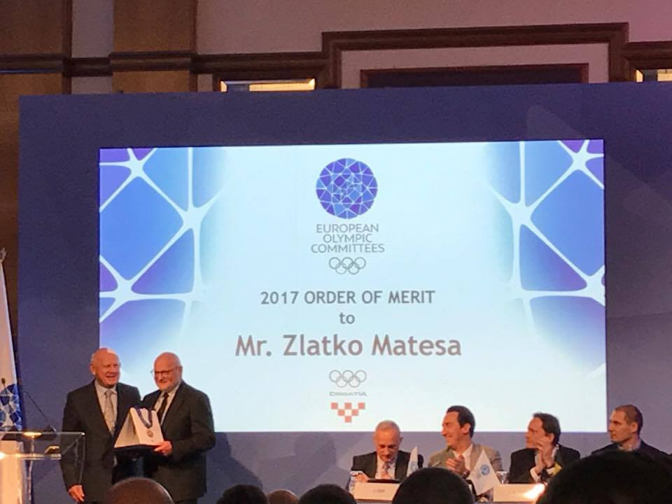 Croatian Olympic Committee President Mateša awarded EOC Order of Merit prize
