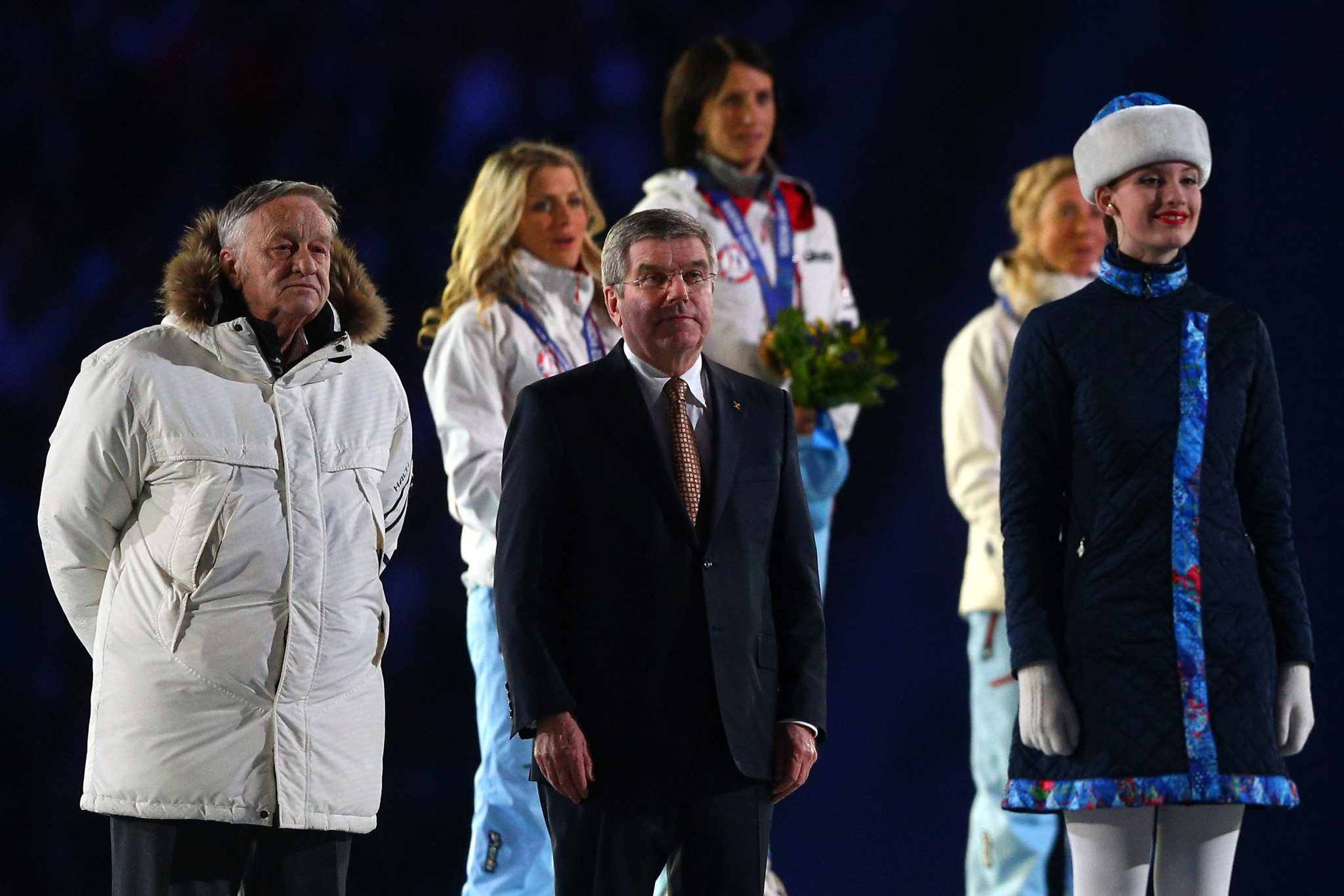 Differences of opinion have emerged between the FIS, led by Gian-Franco Kasper, left, and the IOC, led by Thomas Bach, centre ©Getty Images