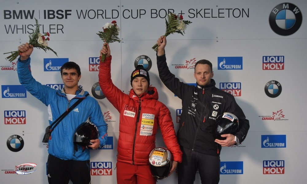 South Korea’s Sungbin Yun won the men's skeleton race ©IBSF