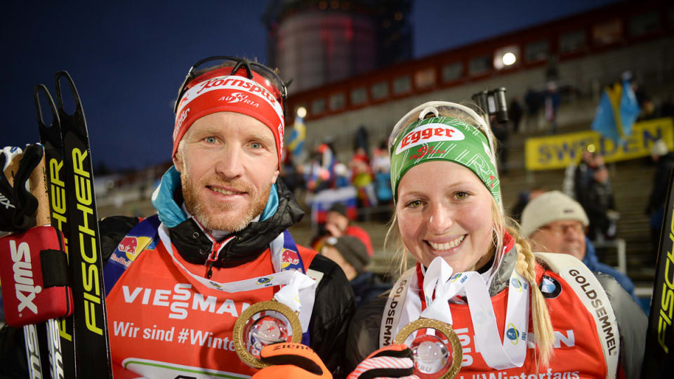 Lisa Theresa Hauser, right, and Simon Eder won the season-opening event ©IBU