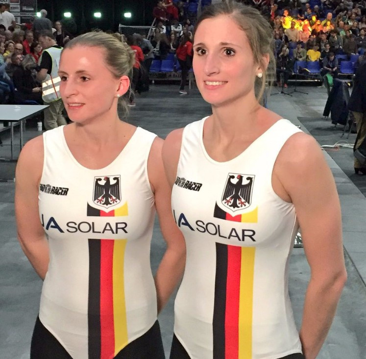 Julia and Nadia Thurmer defended their world title in the women's Pairs artistic cycling event in Dornbirn ©UCI Indoor