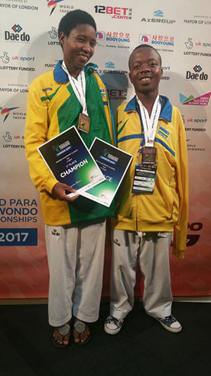 Consolée Rukundo and De La Croix Nikwigize celebrate their medals at the Para-Taekwondo World Championships ©Rwanda Taekwondo
